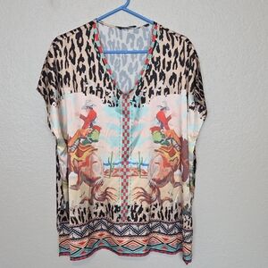 Fashion Express Bucking Bronc Leopard Oversized Tunic NWT